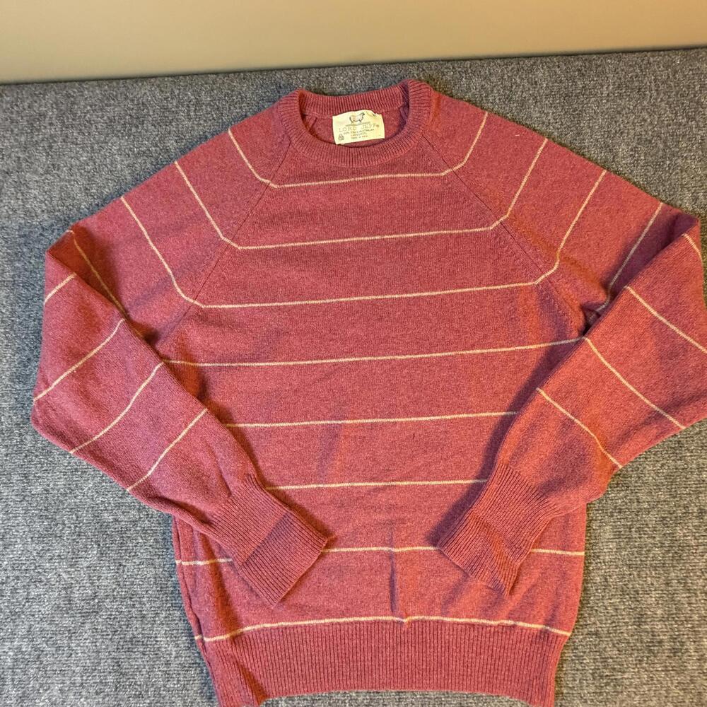 Vintage Lord Jeff Mens Lambswool Striped‎ Crewneck Sweater Rose Pink Made in USA